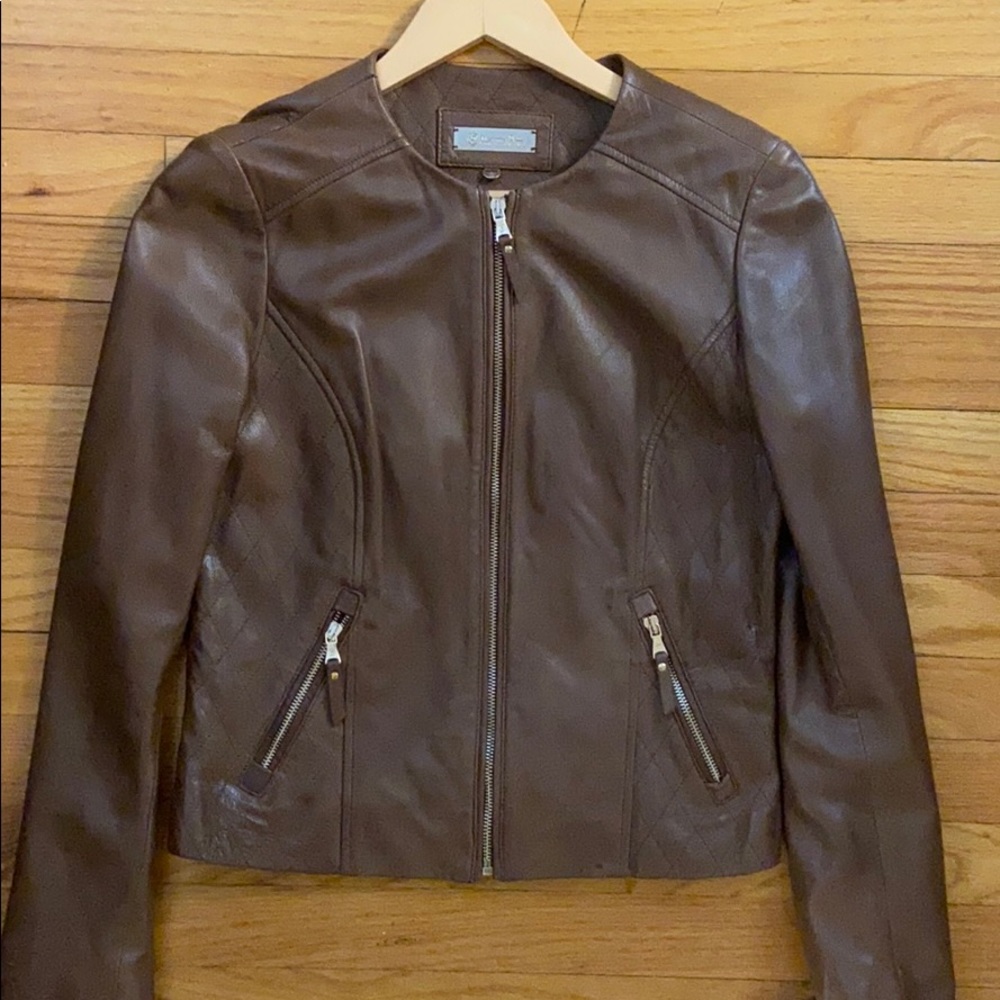 MASSIMO DUTTI brown leather jacket